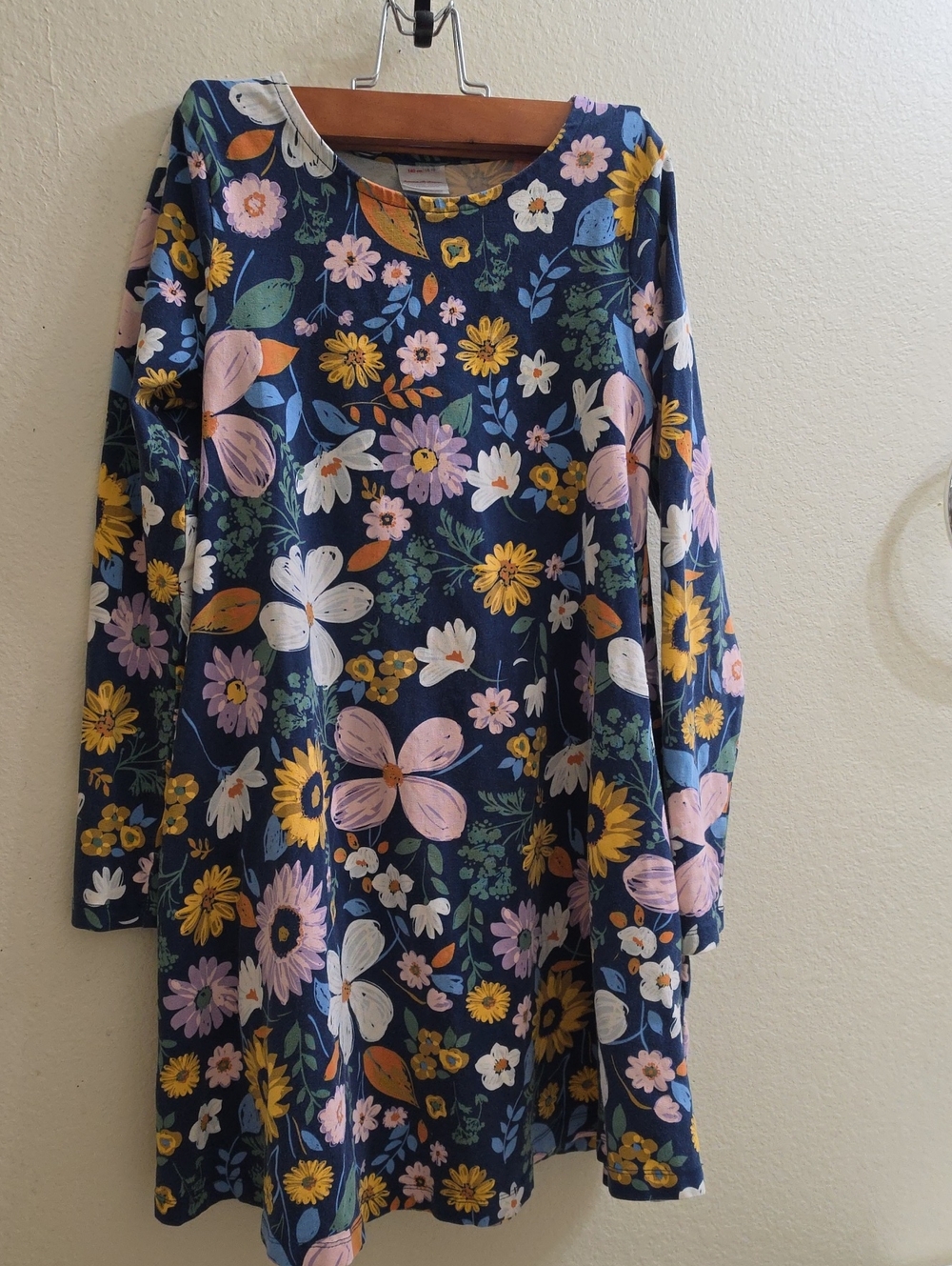 Hanna Andersson Navy Floral Long-Sleeve Dress with Pink & Yellow Blooms, Size 10